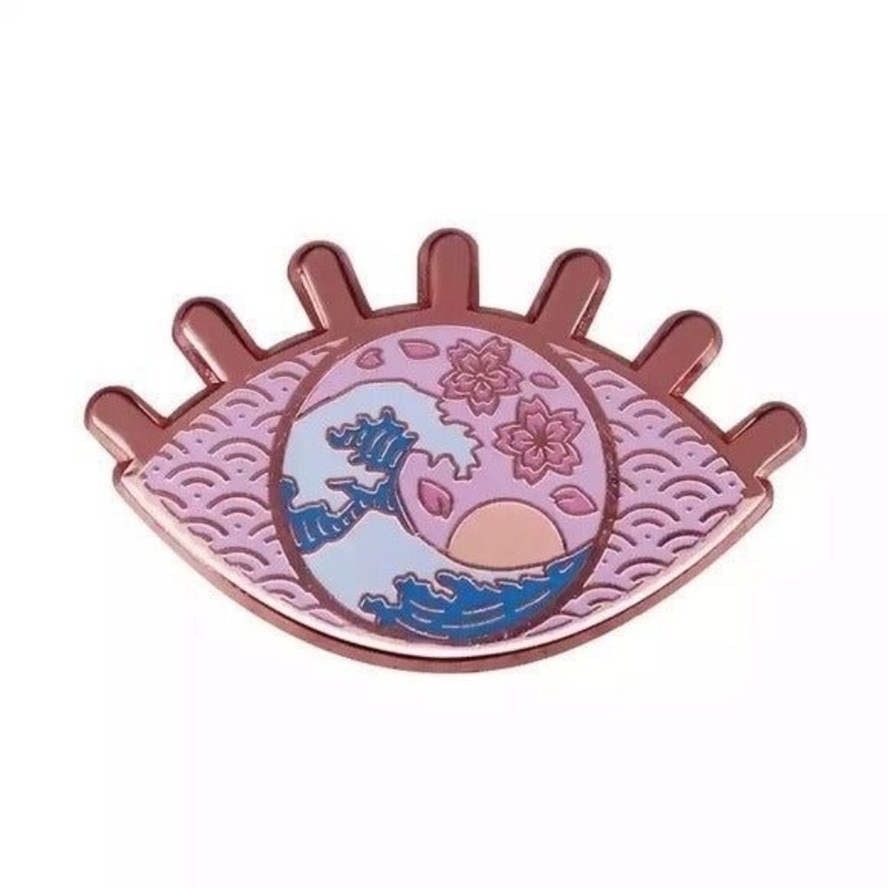 Waves at Sunset golden eye enamel pin flair rose pink